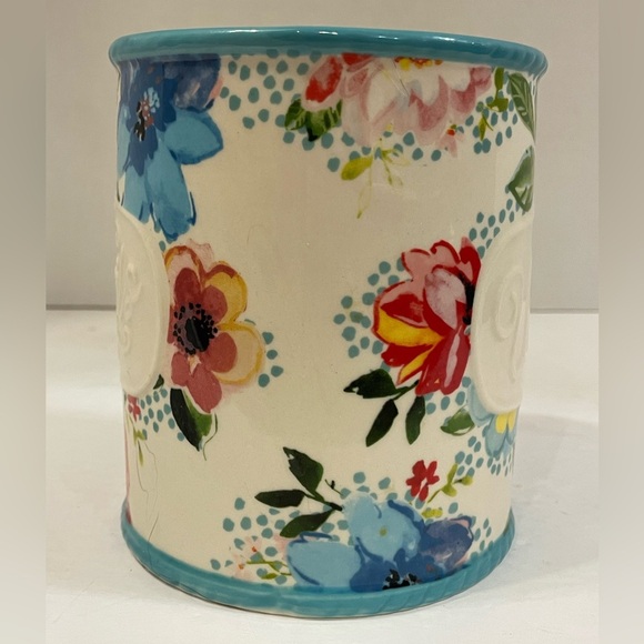 The Pioneer Woman Stoneware Utensil Holder Crock Melody Floral Embossed Utensils - Picture 4 of 7